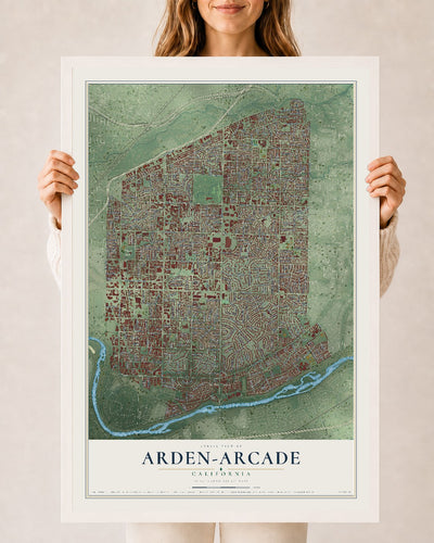 Map of Arden-Arcade, California, 24 x 36 inch print in a white wood frame