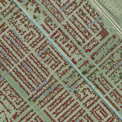 Close-up of the map of Arleta, California print showing street and building detail