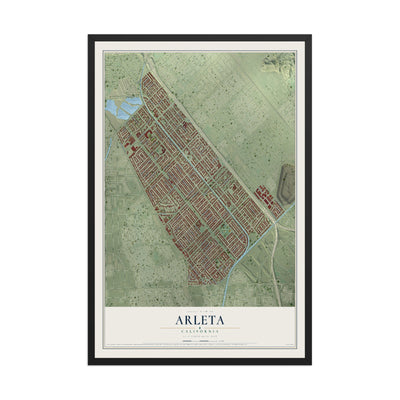 Map of Arleta, California, 12 x 18 inch print in a black wood frame
