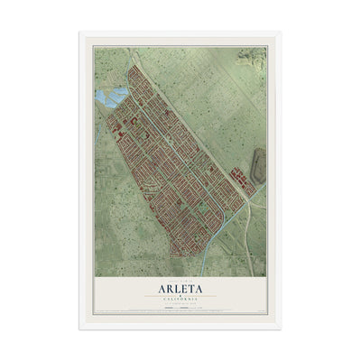 Map of Arleta, California, 12 x 18 inch print in a white wood frame