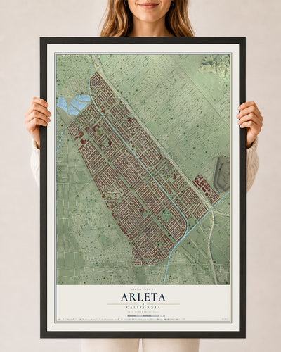 Map of Arleta, California, 24 x 36 inch print in a black wood frame