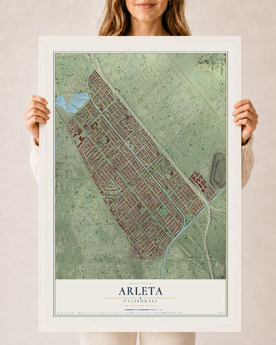 Map of Arleta, California, 24 x 36 inch print in a white wood frame
