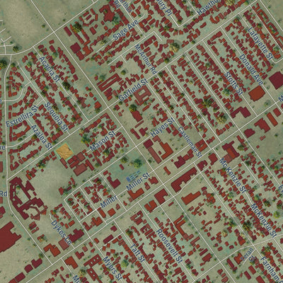 Close-up of the map of Arlington, California print showing street and building detail
