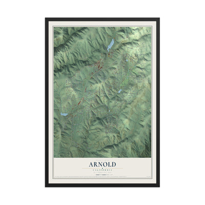 Map of Arnold, California, 12 x 18 inch print in a black wood frame