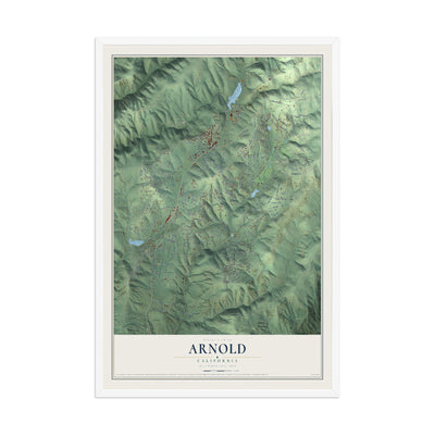 Map of Arnold, California, 12 x 18 inch print in a white wood frame