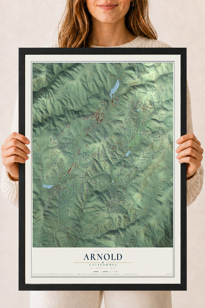 Map of Arnold, California, 18 x 24 inch print in a black wood frame
