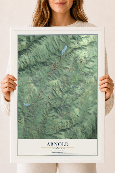 Map of Arnold, California, 18 x 24 inch print in a white wood frame