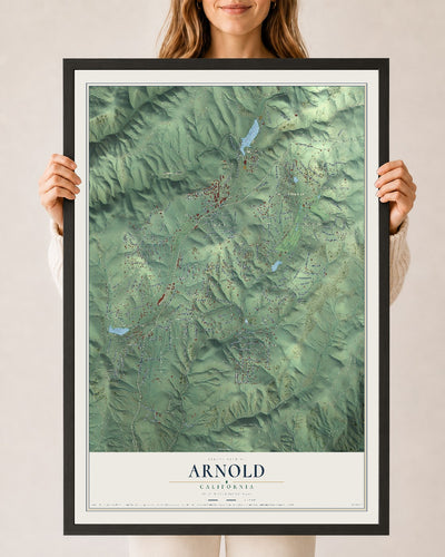 Map of Arnold, California, 24 x 36 inch print in a black wood frame
