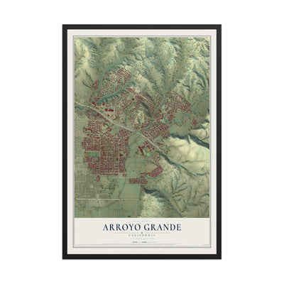 Map of Arroyo Grande, California, 12 x 18 inch print in a black wood frame