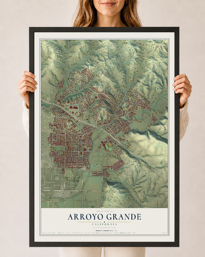 Map of Arroyo Grande, California, 24 x 36 inch print in a black wood frame