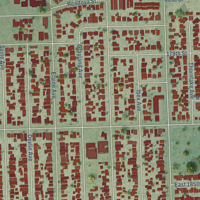 Close-up of the map of Artesia, California print showing street and building detail