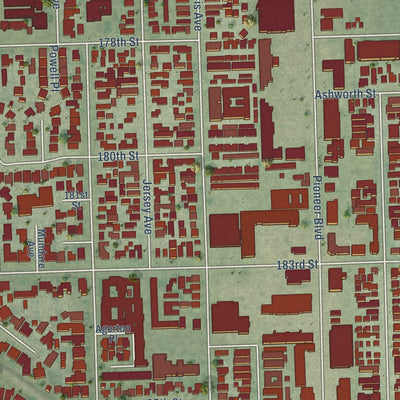 Second close-up of the map of Artesia, California print showing more streets and buildings
