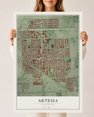 Map of Artesia, California, 24 x 36 inch unframed archival matte print