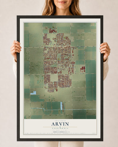 Map of Arvin, California, 24 x 36 inch print in a black wood frame