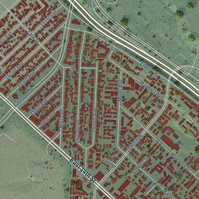 Second close-up of the map of Ashland, California print showing more streets and buildings