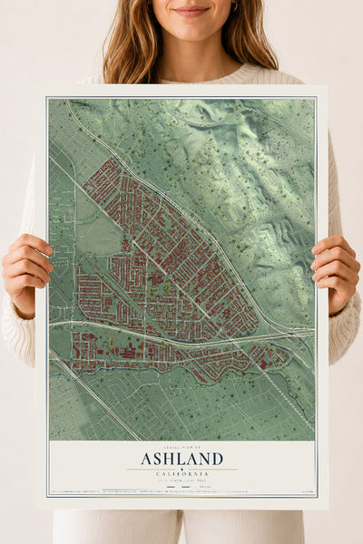 Map of Ashland, California, 18 x 24 inch unframed archival matte print