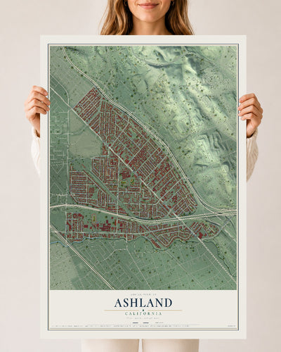 Map of Ashland, California, 24 x 36 inch unframed archival matte print