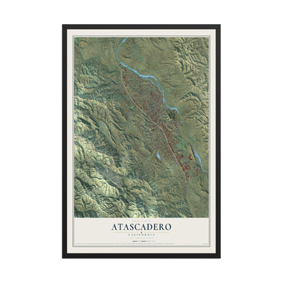 Map of Atascadero, California, 12 x 18 inch print in a black wood frame