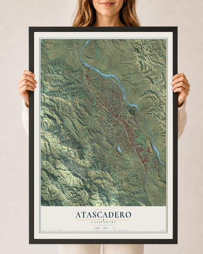 Map of Atascadero, California, 24 x 36 inch print in a black wood frame