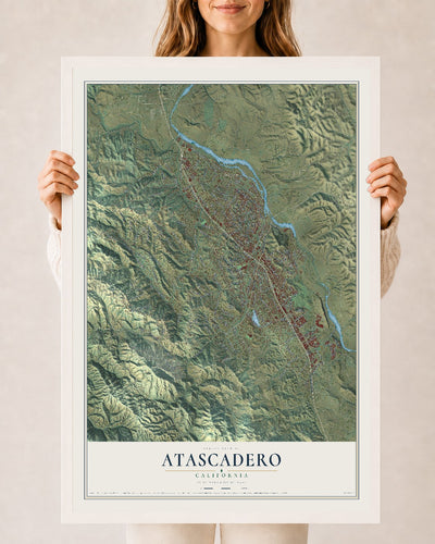 Map of Atascadero, California, 24 x 36 inch print in a white wood frame