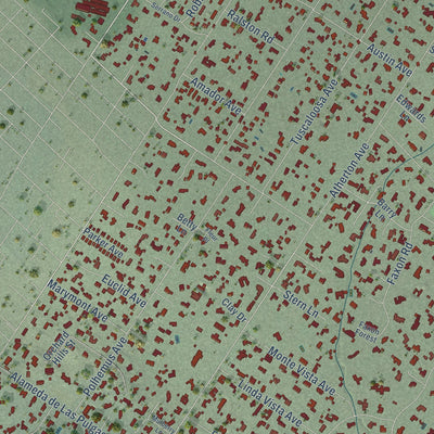 Close-up of the map of Atherton, California print showing street and building detail