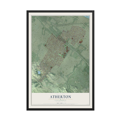 Map of Atherton, California, 12 x 18 inch print in a black wood frame