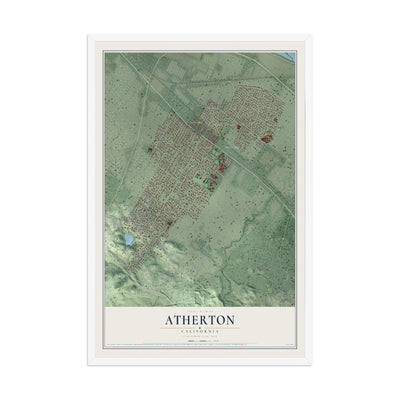 Map of Atherton, California, 12 x 18 inch print in a white wood frame