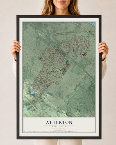 Map of Atherton, California, 24 x 36 inch print in a black wood frame