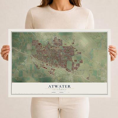Map of Atwater, California, 12 x 18 inch unframed archival matte print