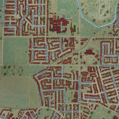 Second close-up of the map of Atwater, California print showing more streets and buildings