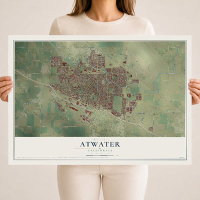 Map of Atwater, California, 18 x 24 inch unframed archival matte print