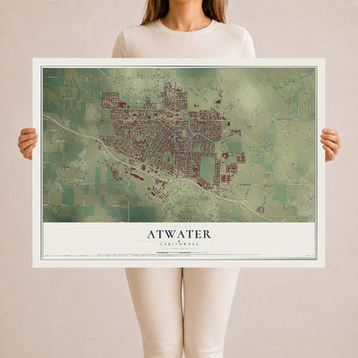 Map of Atwater, California, 24 x 36 inch unframed archival matte print