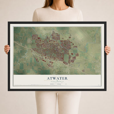 Map of Atwater, California, 24 x 36 inch print in a black wood frame