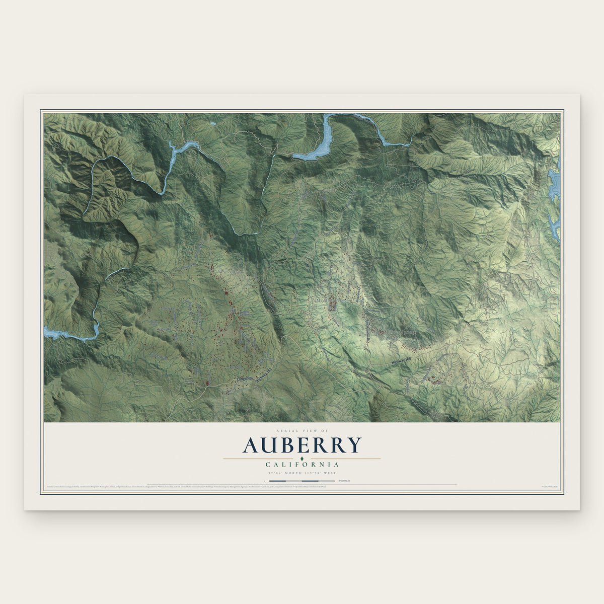 Auberry, California map print, the full design