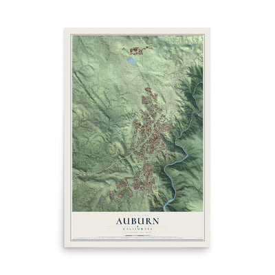 Map of Auburn, California, 12 x 18 inch unframed archival matte print