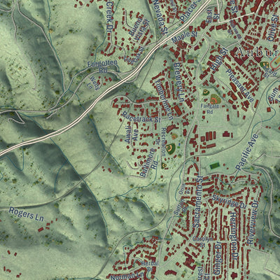 Second close-up of the map of Auburn, California print showing more streets and buildings