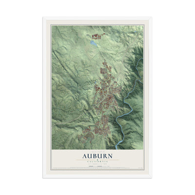 Map of Auburn, California, 12 x 18 inch print in a white wood frame