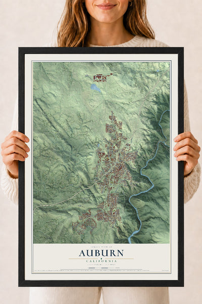 Map of Auburn, California, 18 x 24 inch print in a black wood frame
