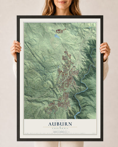 Map of Auburn, California, 24 x 36 inch print in a black wood frame