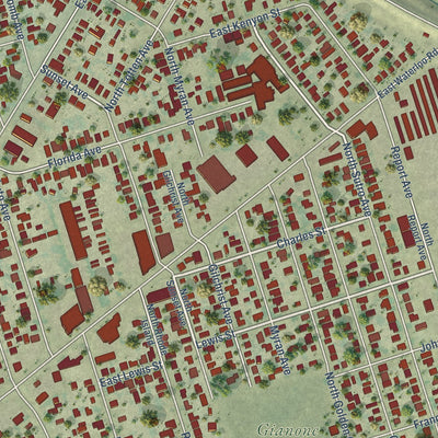 Close-up of the map of August, California print showing street and building detail