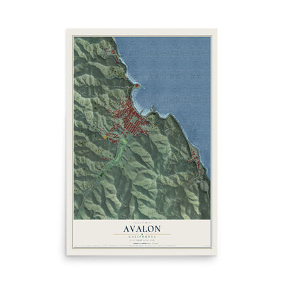 Map of Avalon, California, 12 x 18 inch unframed archival matte print