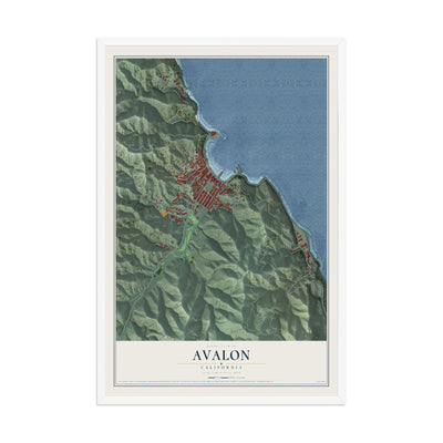 Map of Avalon, California, 12 x 18 inch print in a white wood frame