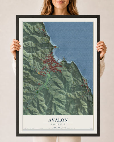 Map of Avalon, California, 24 x 36 inch print in a black wood frame