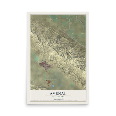 Map of Avenal, California, 12 x 18 inch unframed archival matte print