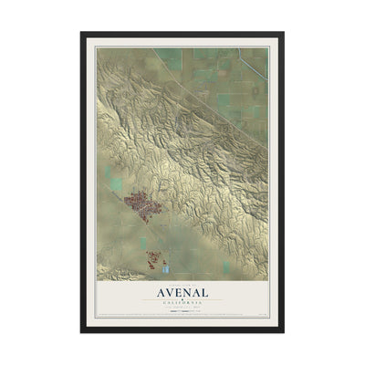 Map of Avenal, California, 12 x 18 inch print in a black wood frame