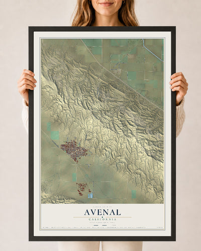 Map of Avenal, California, 24 x 36 inch print in a black wood frame