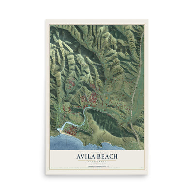 Map of Avila Beach, California, 12 x 18 inch unframed archival matte print
