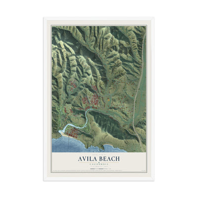 Map of Avila Beach, California, 12 x 18 inch print in a white wood frame