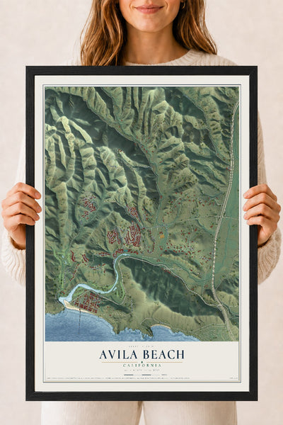 Map of Avila Beach, California, 18 x 24 inch print in a black wood frame