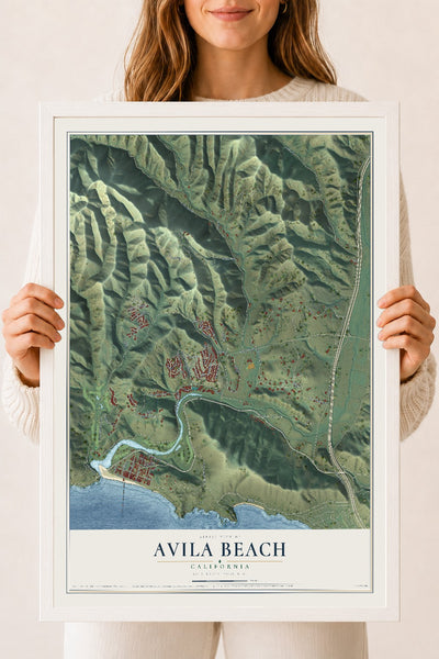 Map of Avila Beach, California, 18 x 24 inch print in a white wood frame
